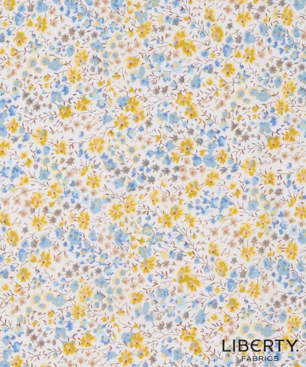 A white background with yellow and blue flowers.